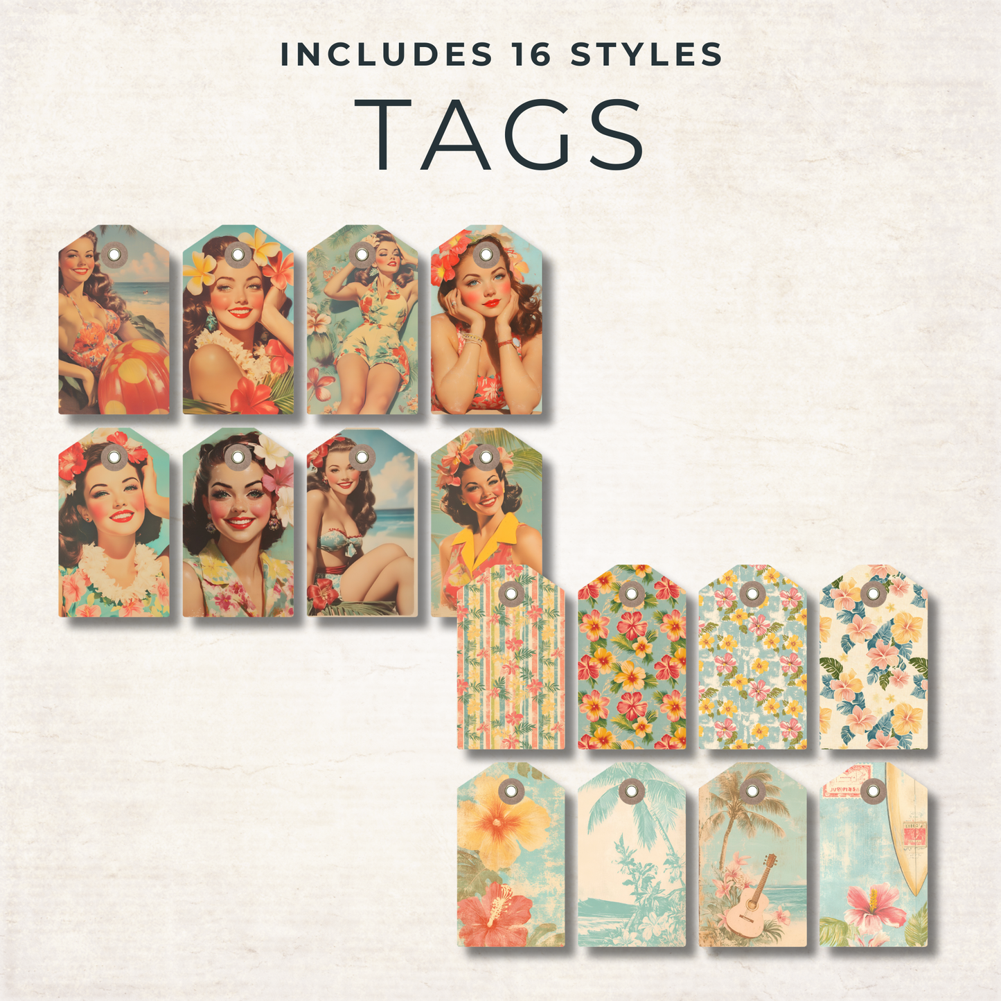 Retro Hawaii Junk Journal Kit – Vintage Tropical Scrapbook Ephemera & Printable Pin-Up Pages