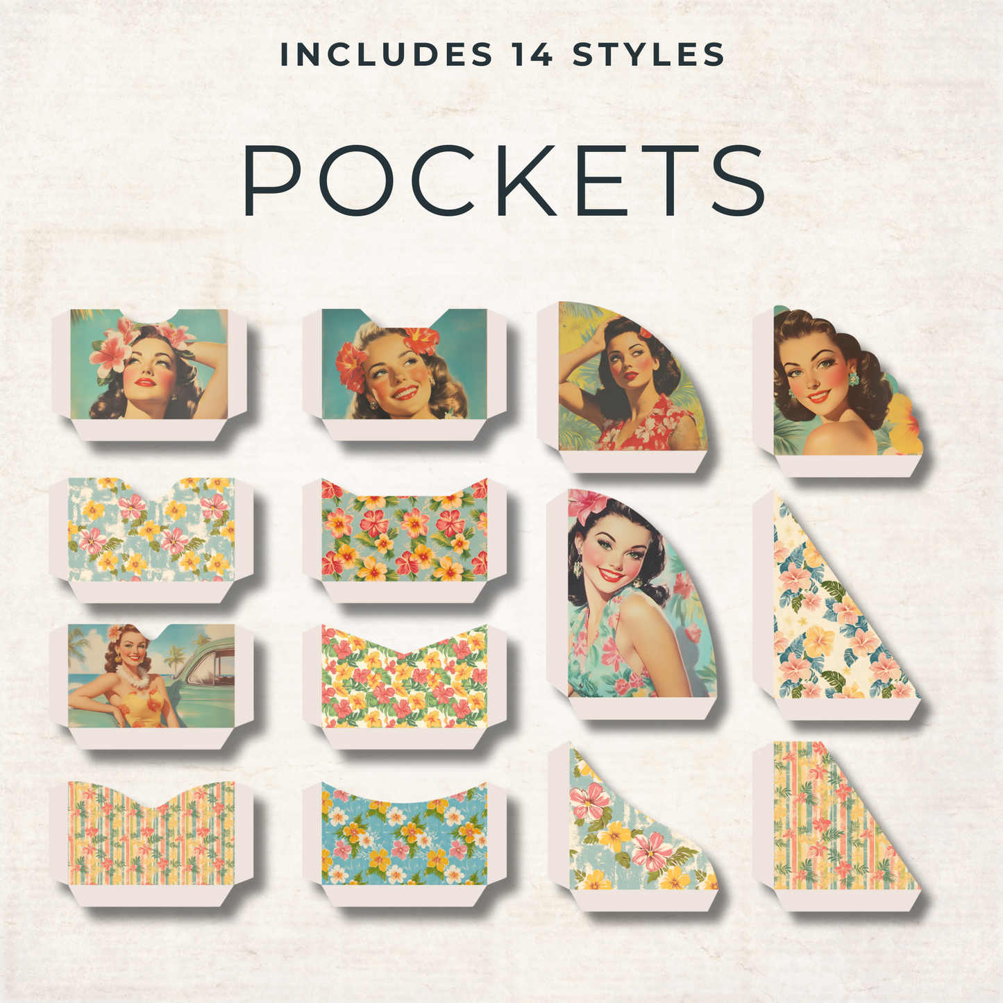 Retro Hawaii Junk Journal Kit – Vintage Tropical Scrapbook Ephemera & Printable Pin-Up Pages