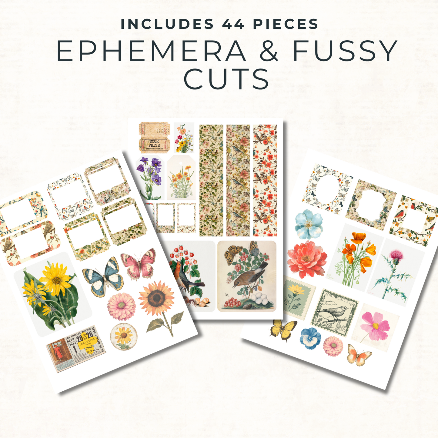 Shabby Chic Ephemera Pack – Printable Birds, Butterflies & Floral Cut-Outs for Junk Journals