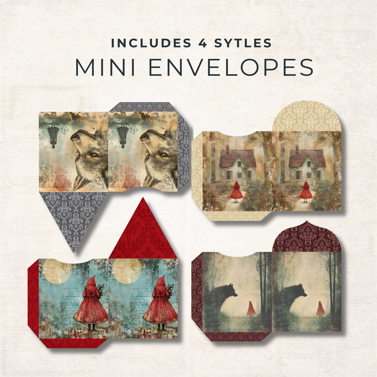 Red Riding Hood Junk Journal Kit – Vintage Fairy Tale Printable Ephemera & Scrapbook Pages