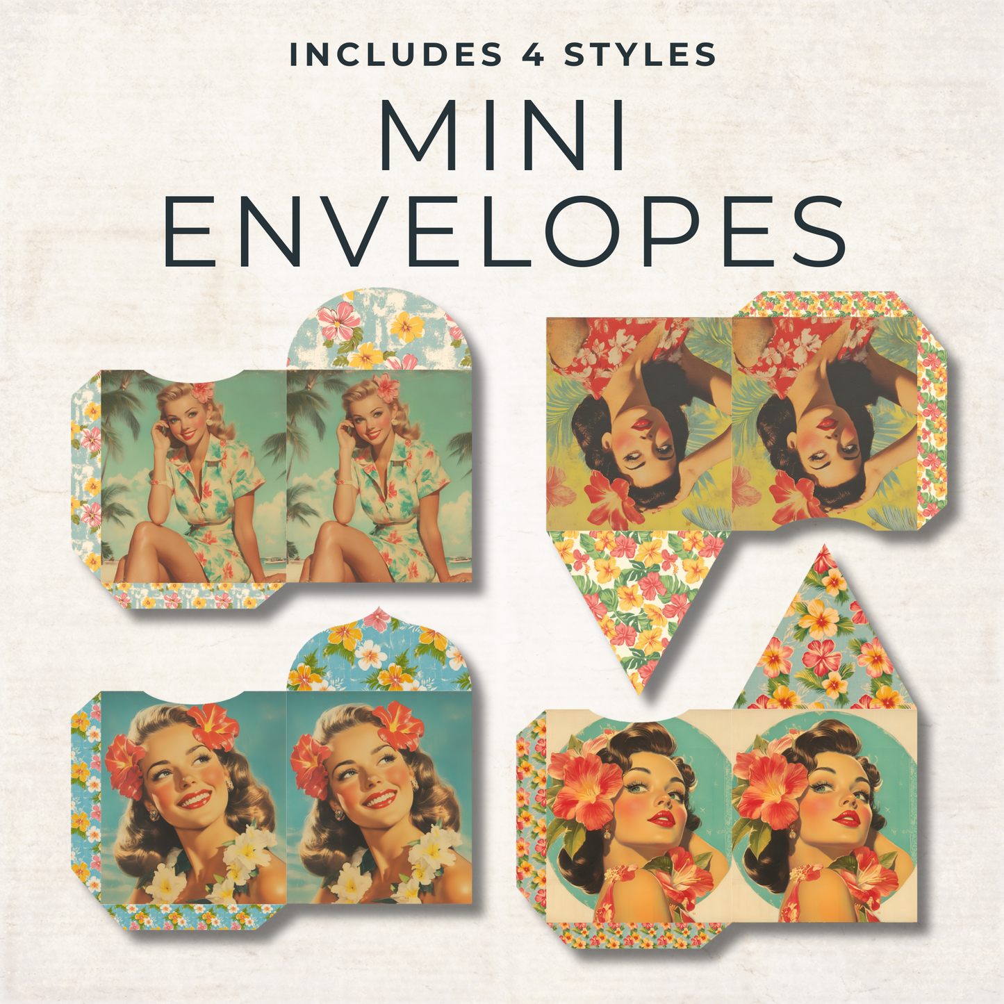 Retro Hawaii Junk Journal Kit – Vintage Tropical Scrapbook Ephemera & Printable Pin-Up Pages