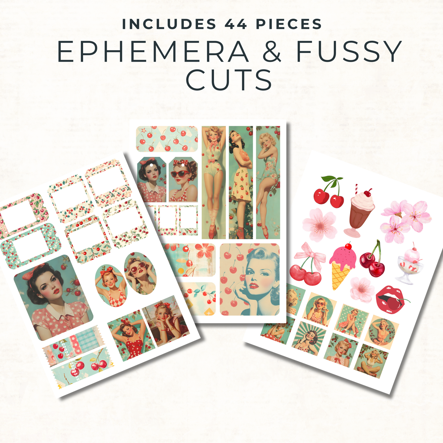 Retro Cherry Junk Journal Kit – 1950s Pin-Up Ephemera