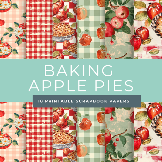 Apple Harvest Scrapbook Papers – Printable Fall Gingham & Apple Pie Patterns for Junk Journals