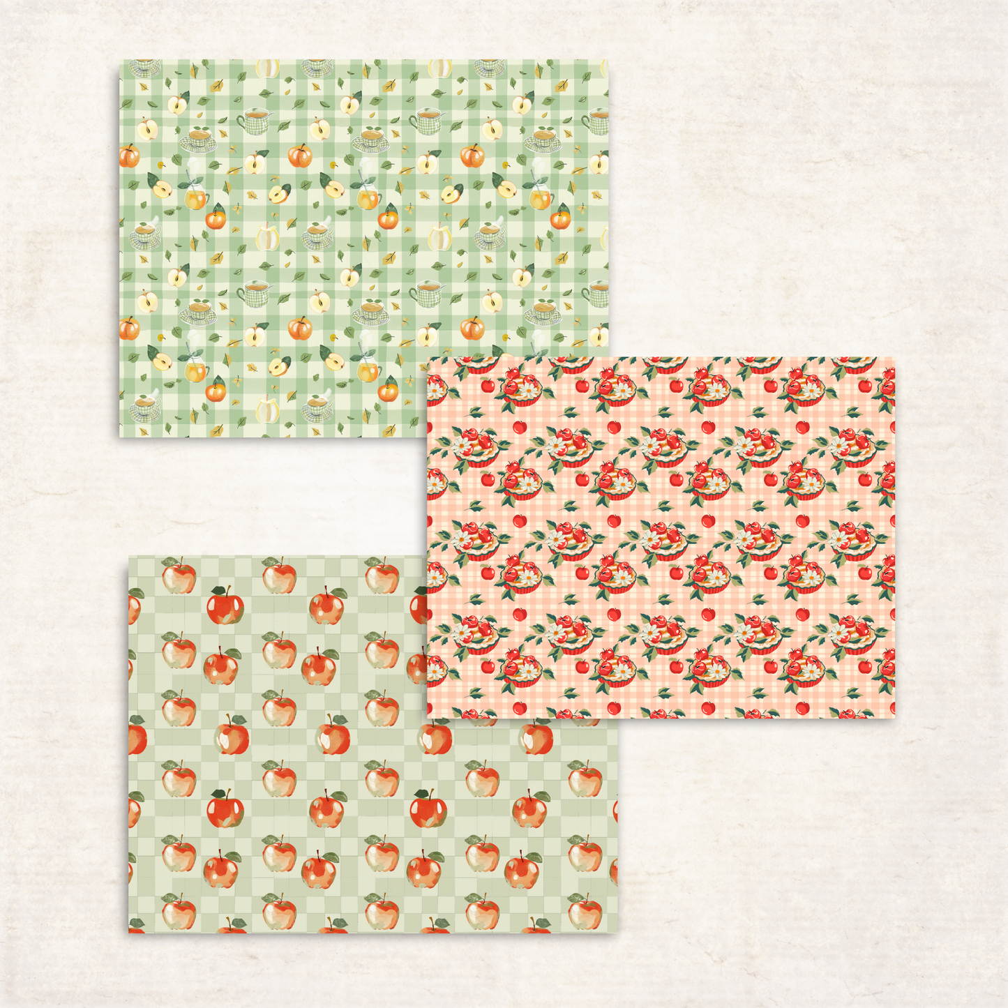 Apple Harvest Scrapbook Papers – Printable Fall Gingham & Apple Pie Patterns for Junk Journals