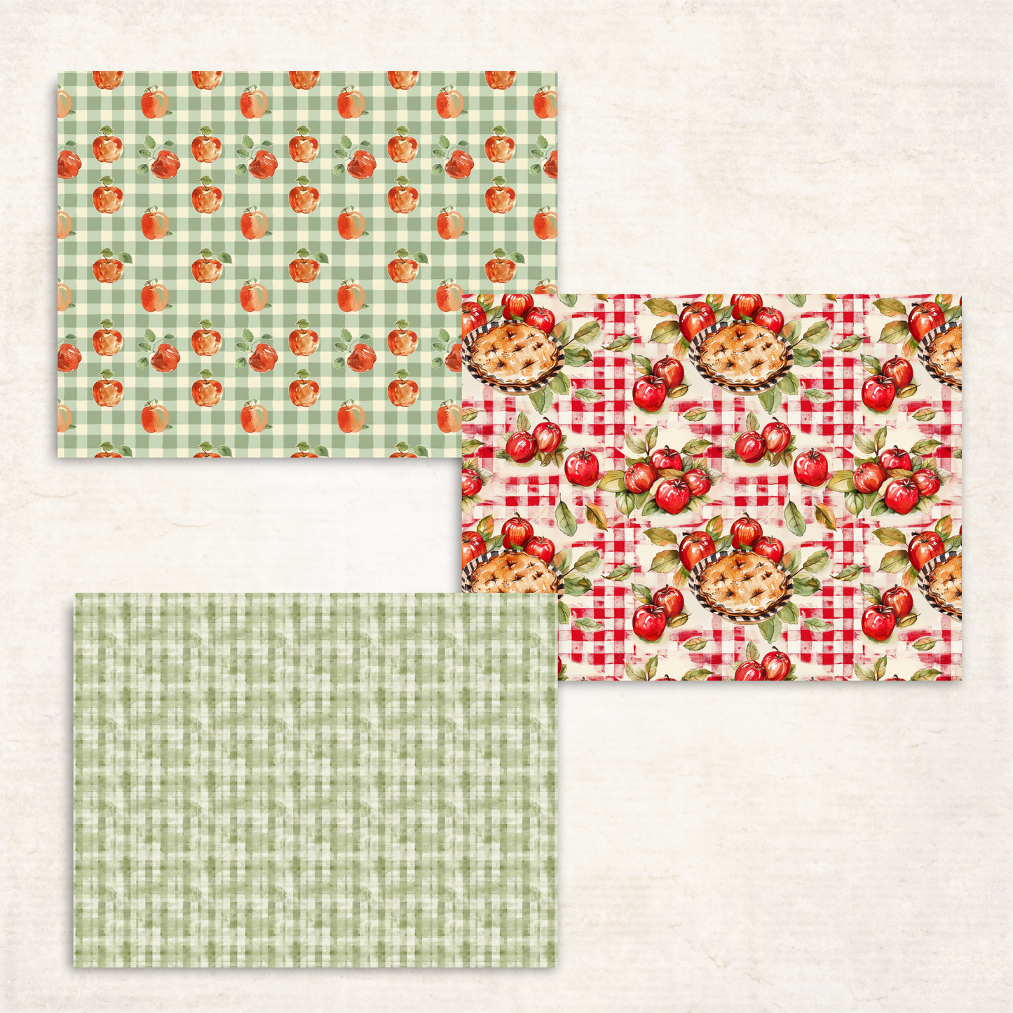 Apple Harvest Scrapbook Papers – Printable Fall Gingham & Apple Pie Patterns for Junk Journals