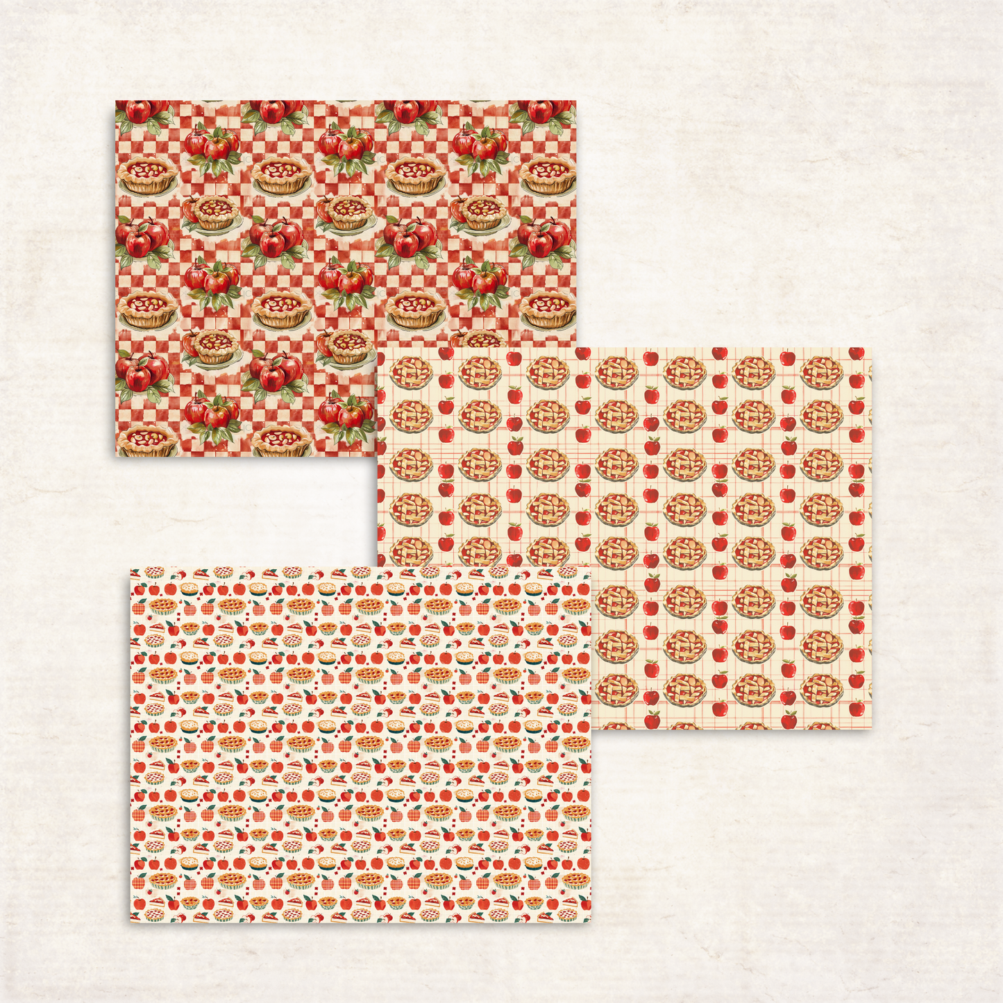 Apple Harvest Scrapbook Papers – Printable Fall Gingham & Apple Pie Patterns for Junk Journals