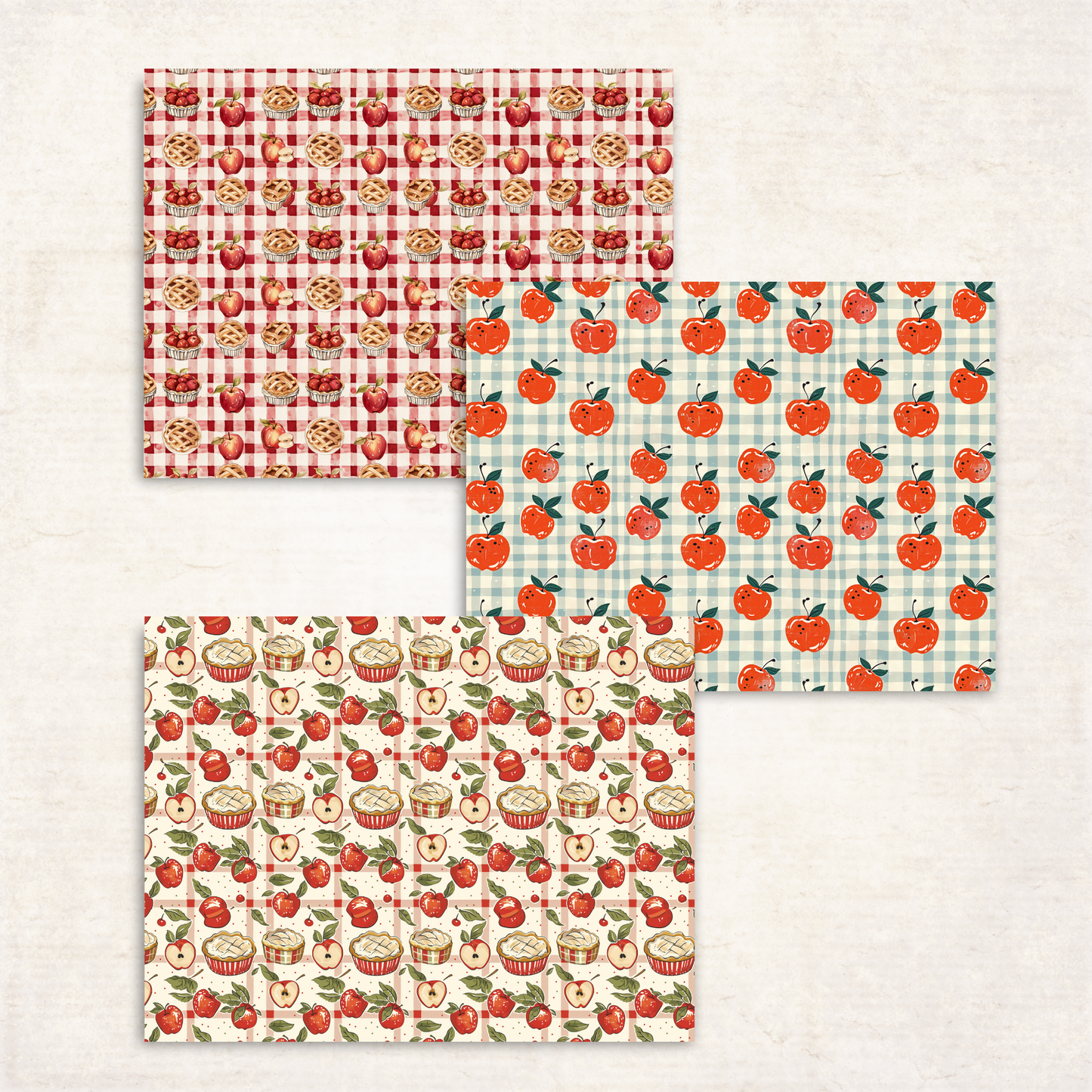 Apple Harvest Scrapbook Papers – Printable Fall Gingham & Apple Pie Patterns for Junk Journals