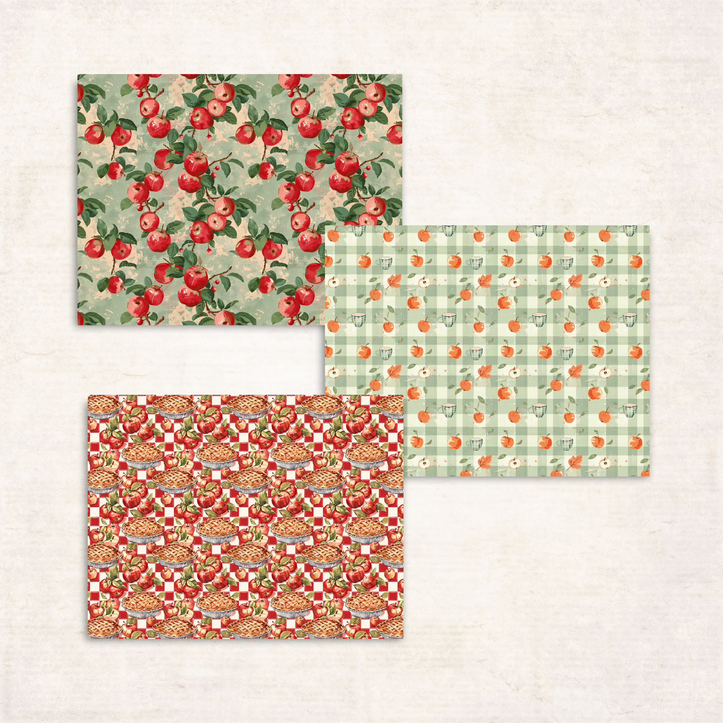 Apple Harvest Scrapbook Papers – Printable Fall Gingham & Apple Pie Patterns for Junk Journals