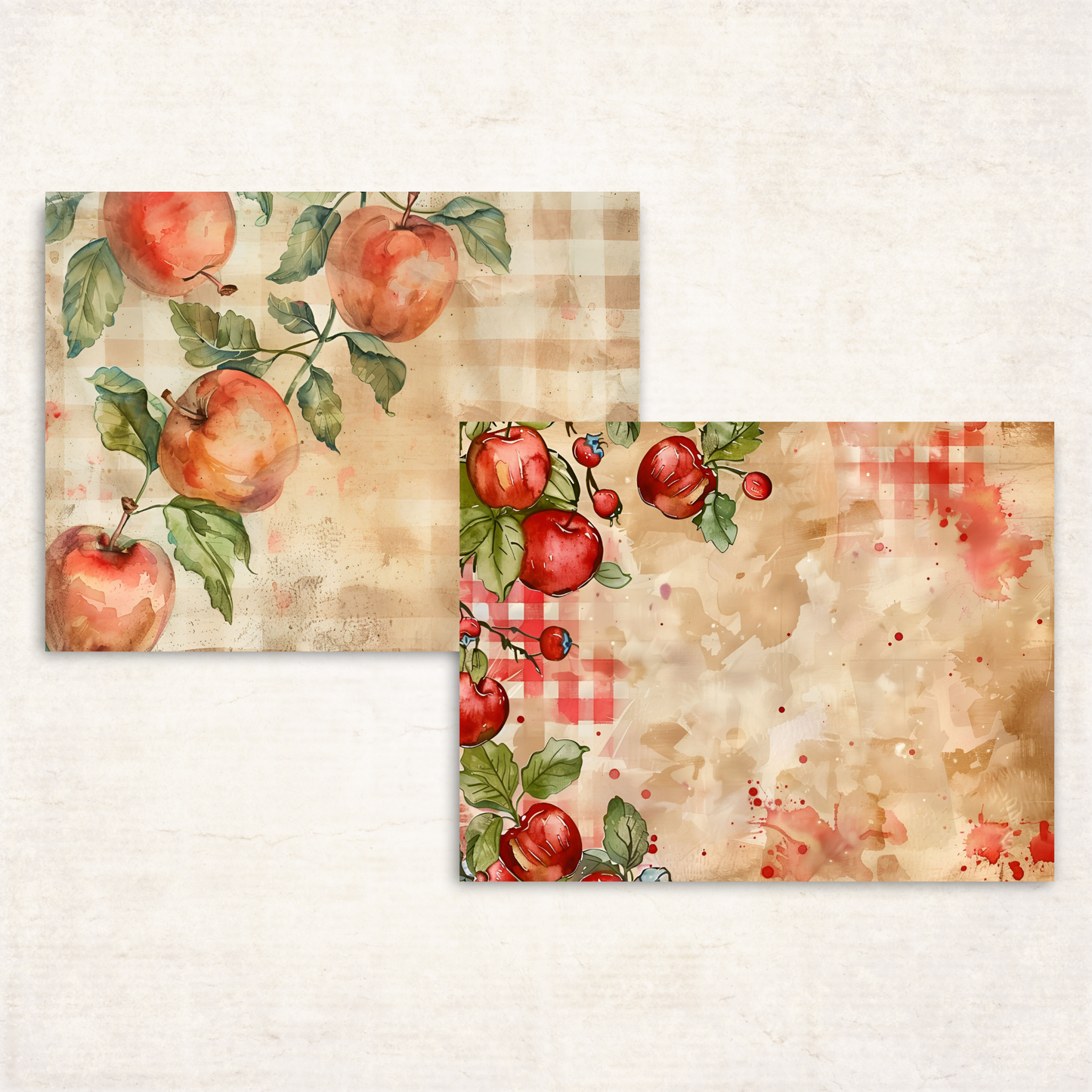 Apple Pie Journal Pages – Printable Fall Junk Journal Papers with Apples, Pies & Red Gingham