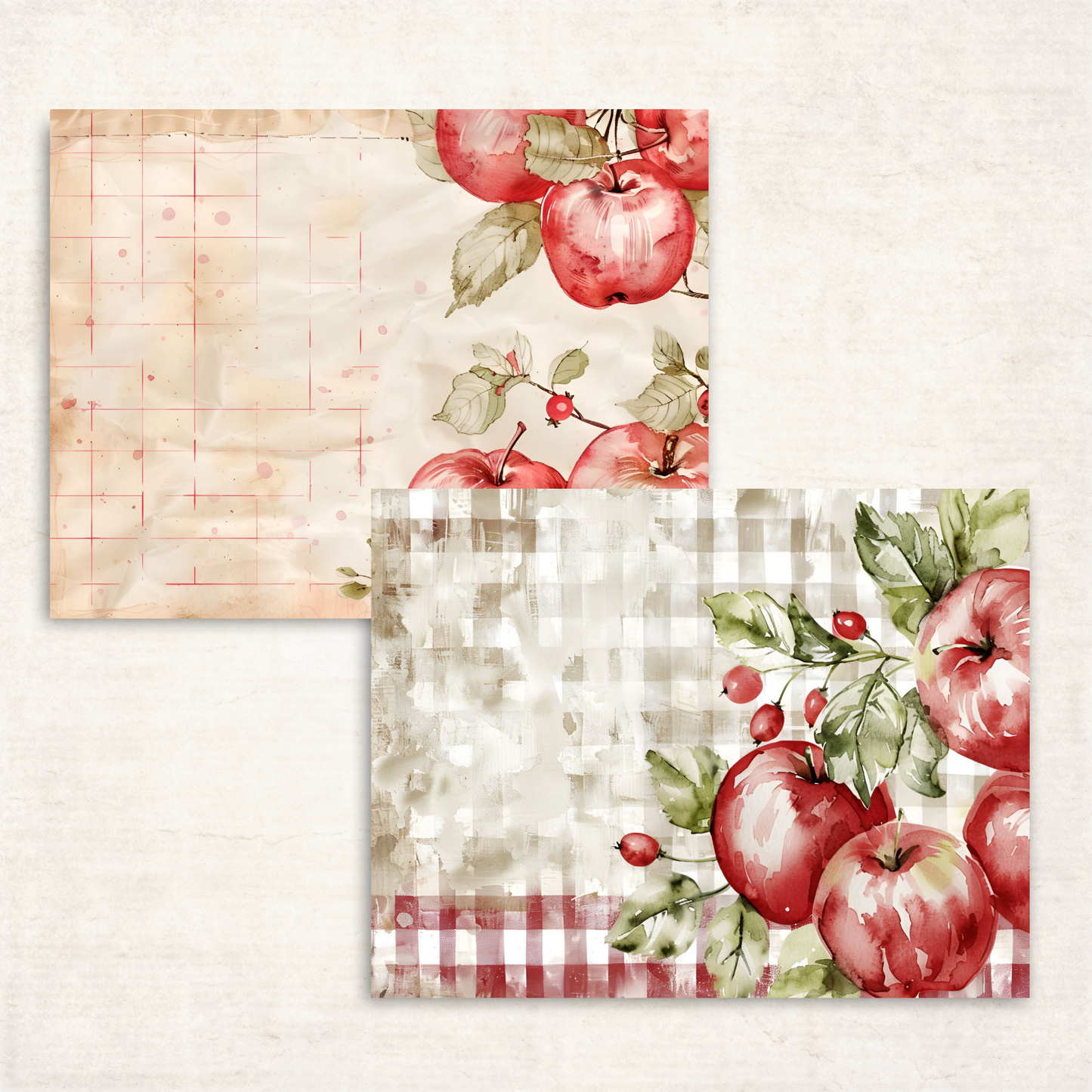 Apple Pie Journal Pages – Printable Fall Junk Journal Papers with Apples, Pies & Red Gingham