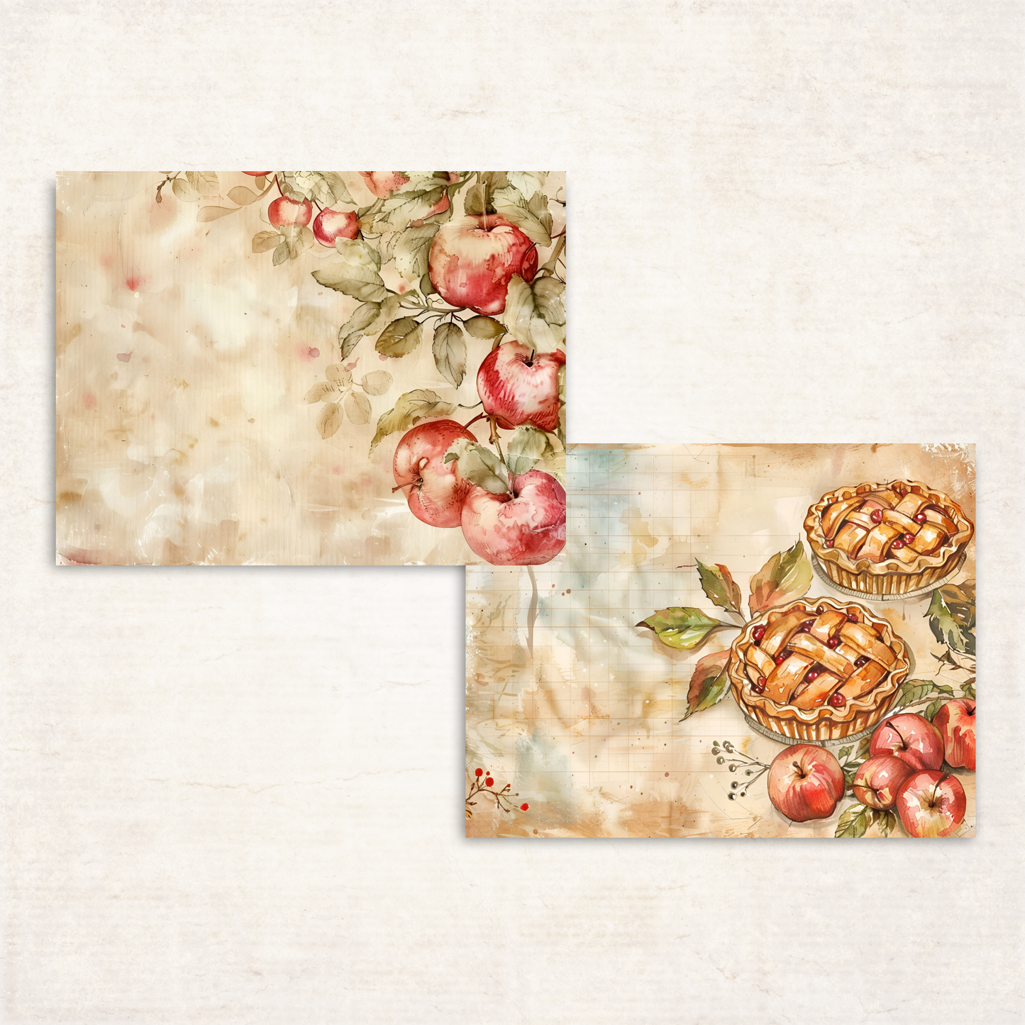 Apple Pie Journal Pages – Printable Fall Junk Journal Papers with Apples, Pies & Red Gingham