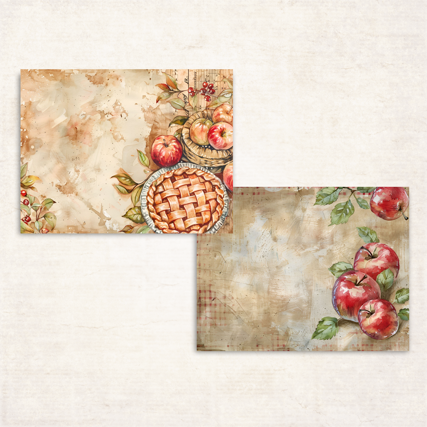 Apple Pie Journal Pages – Printable Fall Junk Journal Papers with Apples, Pies & Red Gingham
