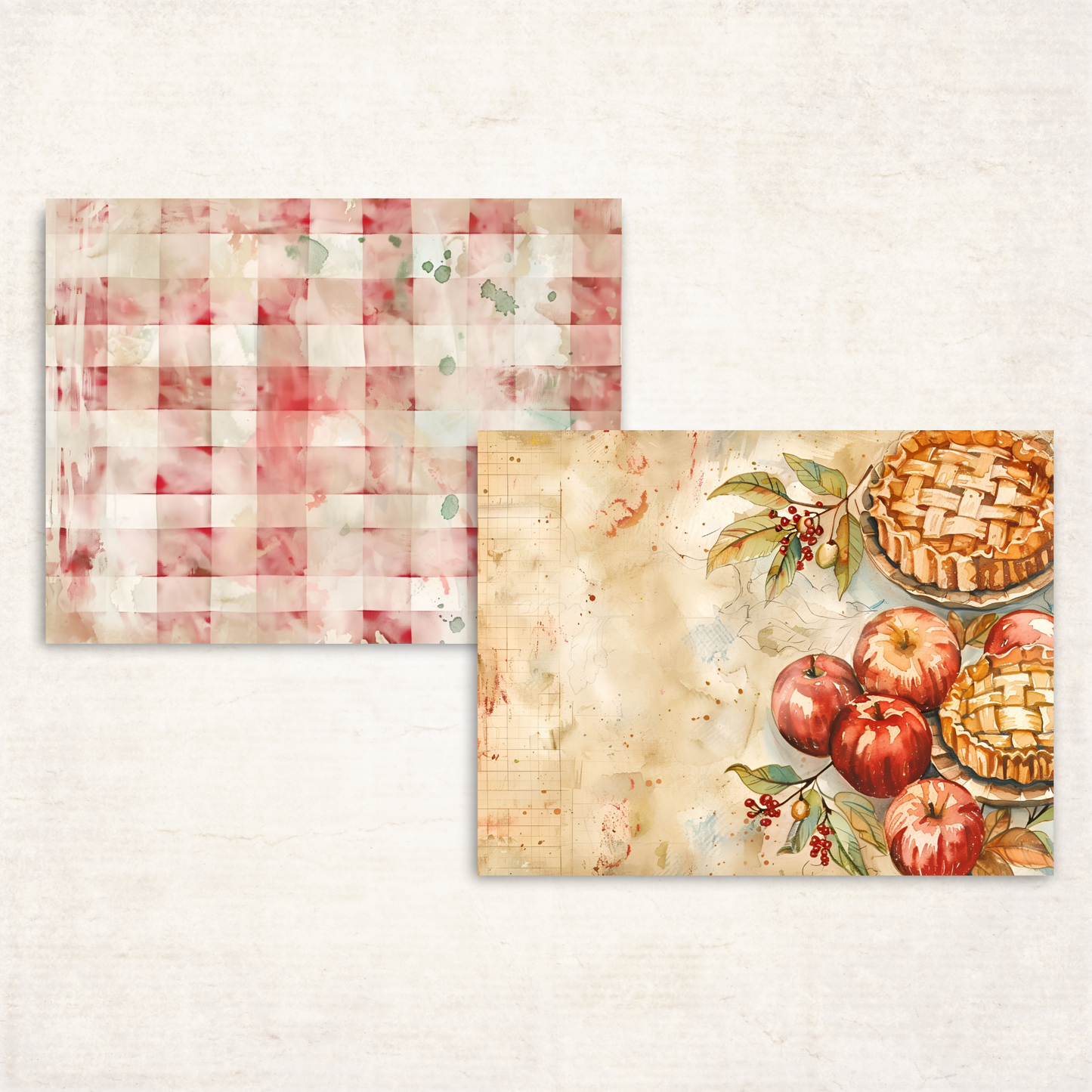 Apple Pie Journal Pages – Printable Fall Junk Journal Papers with Apples, Pies & Red Gingham