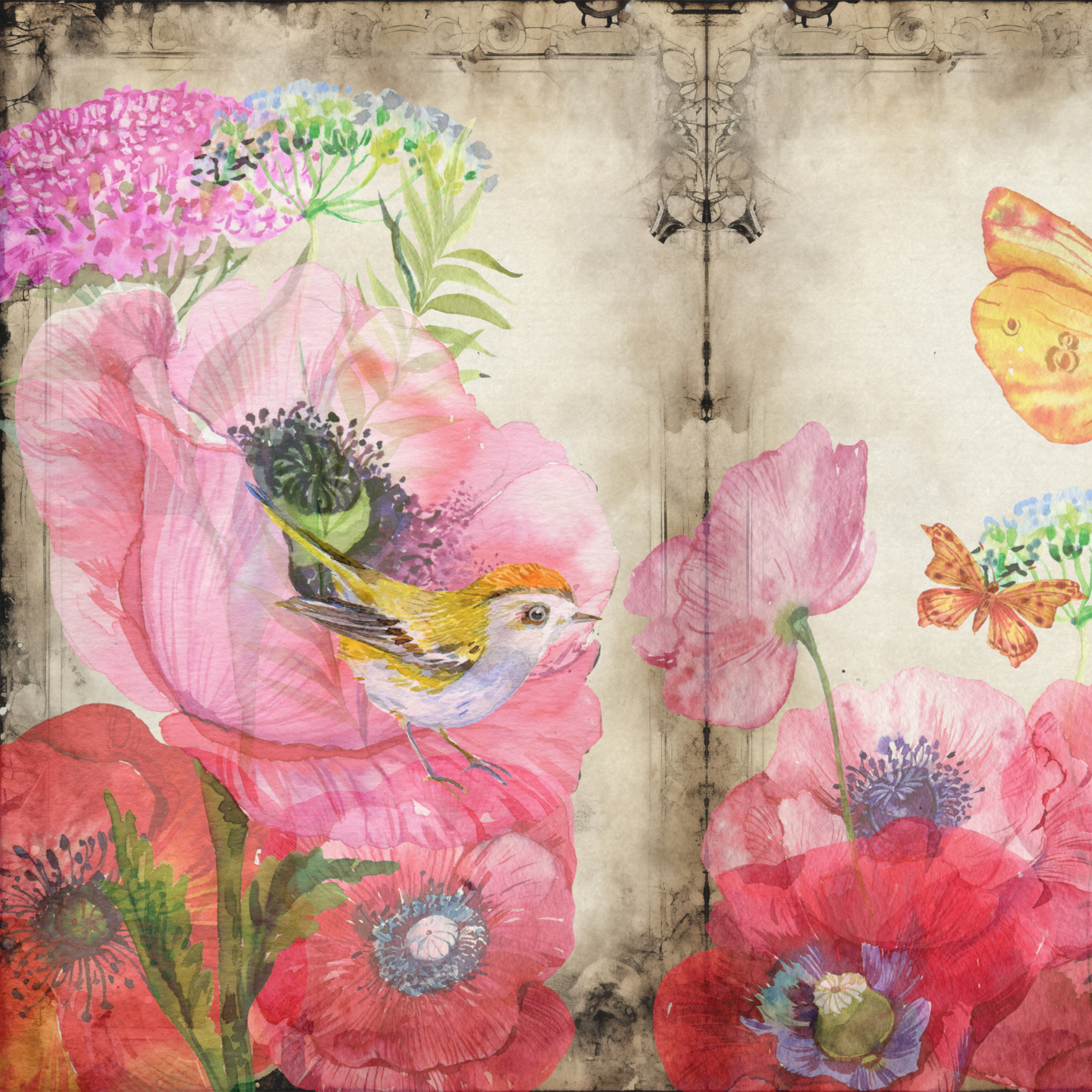 Whimsical Birds and Poppies FREE DOWNLOAD