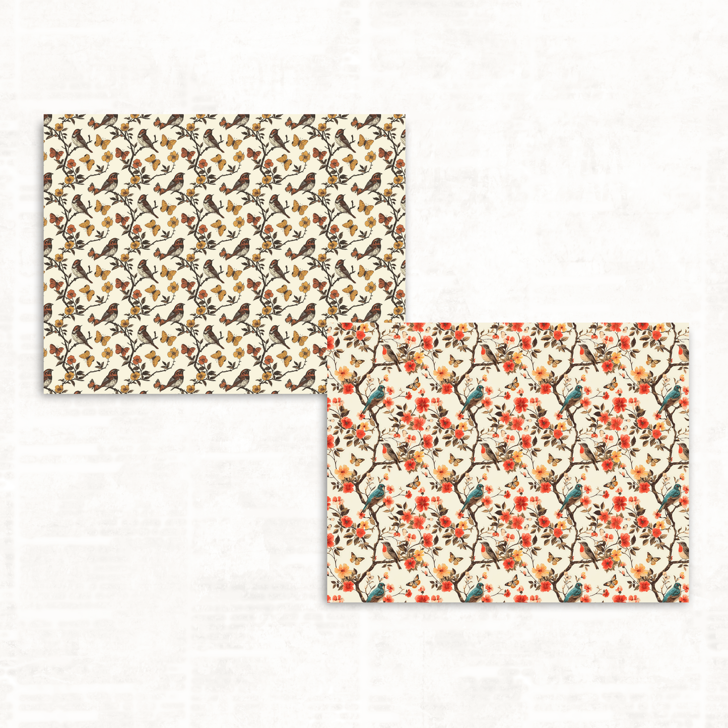 Shabby Chic Scrapbook Papers – Printable Vintage Backgrounds with Florals, Birds & Butterflies