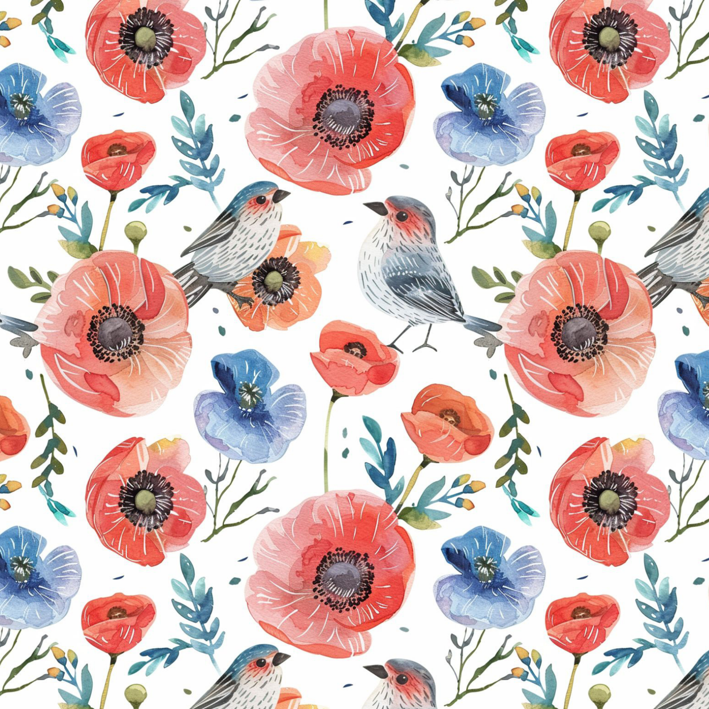 Whimsical Birds and Poppies FREE DOWNLOAD