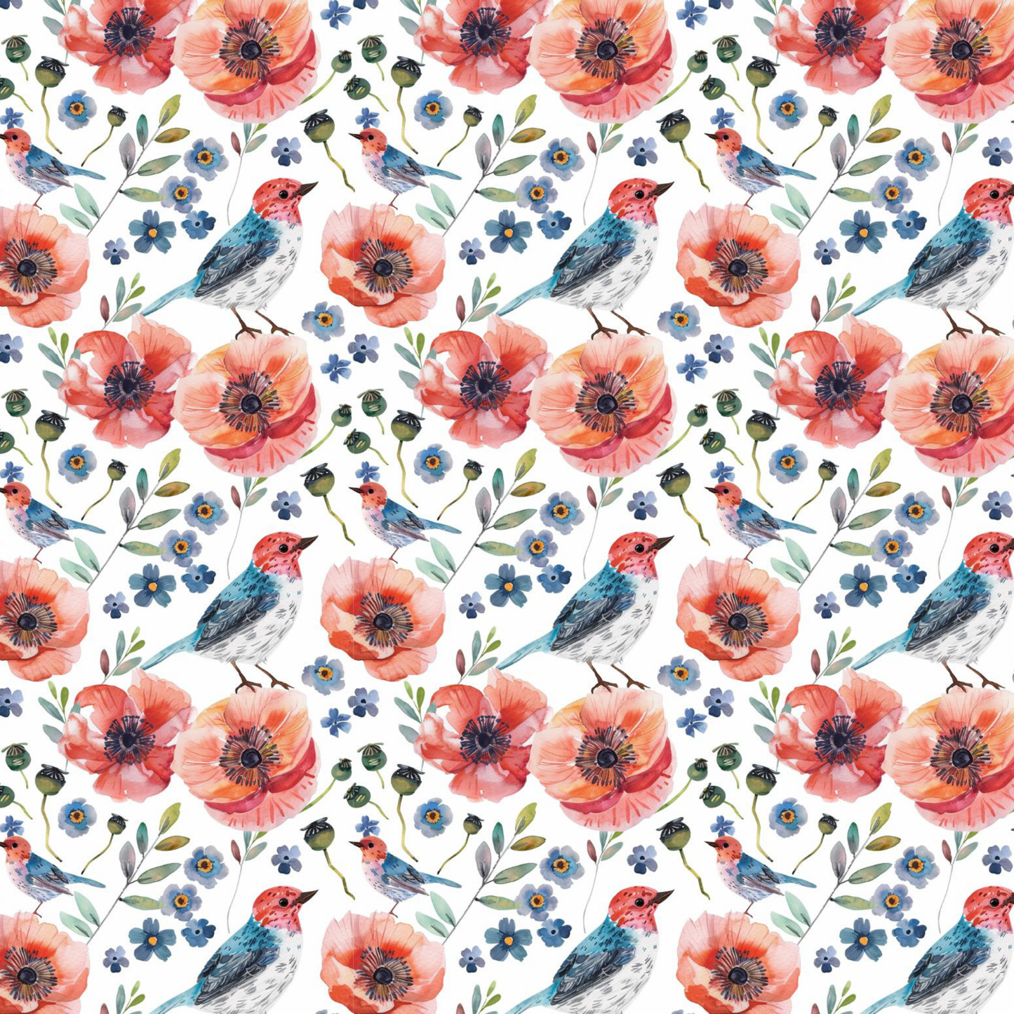 Whimsical Birds and Poppies FREE DOWNLOAD