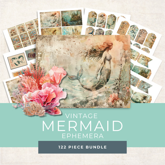 Mermaid Dreams Junk Journal Kit – Vintage Printable Ephemera & Underwater Collage Pages
