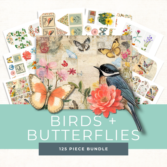 Shabby Chic Ephemera Pack – Printable Birds, Butterflies & Floral Cut-Outs for Junk Journals