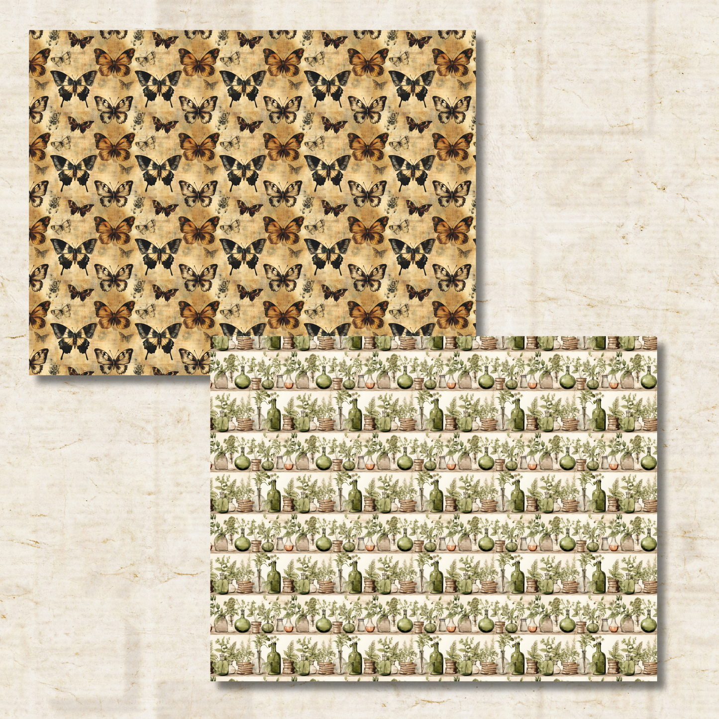 Cabinet of Curiosities Scrapbook Papers – Printable Skulls, Crows & Victorian Apothecary Patterns