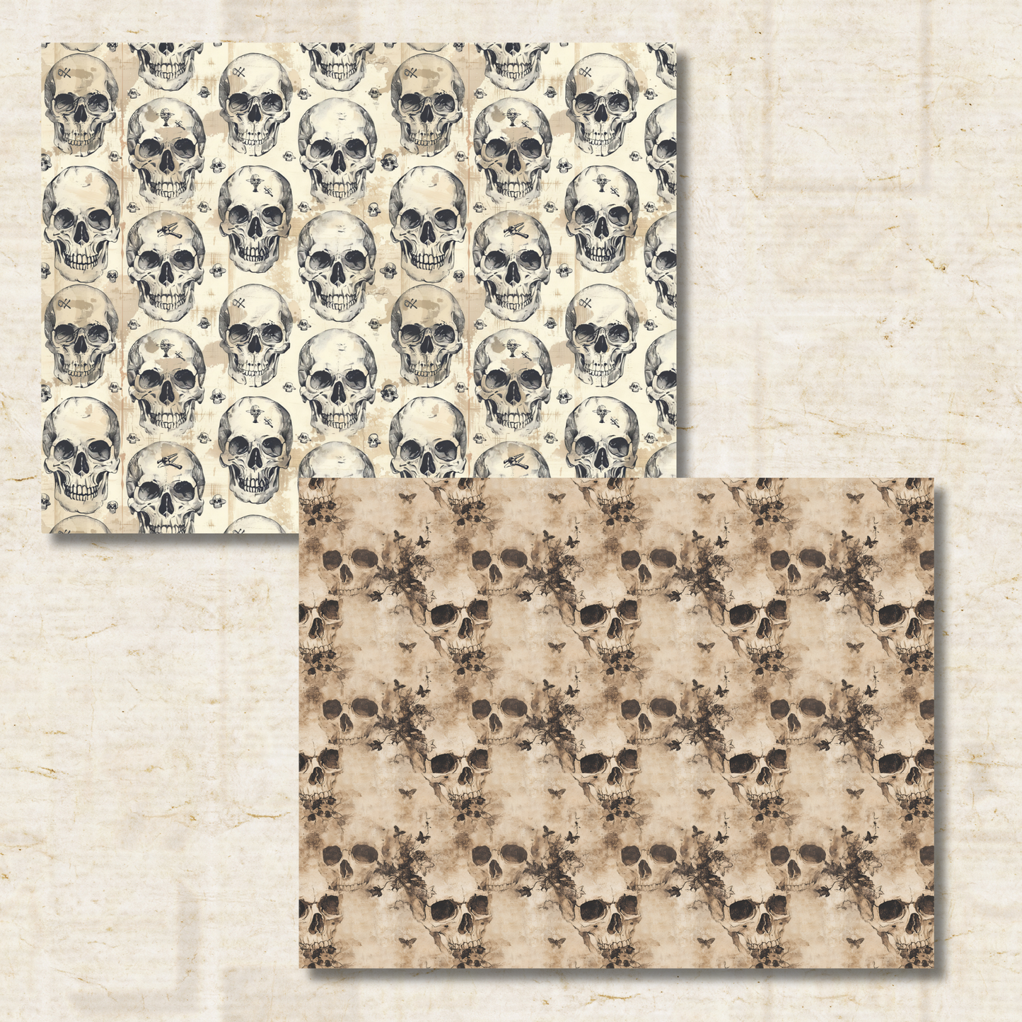 Cabinet of Curiosities Scrapbook Papers – Printable Skulls, Crows & Victorian Apothecary Patterns