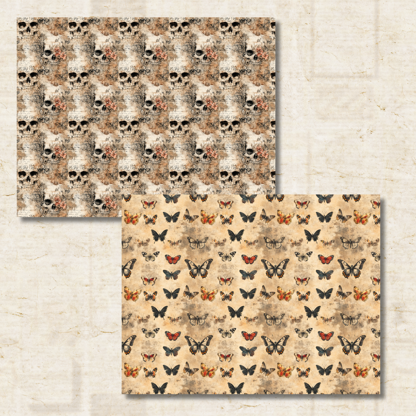 Cabinet of Curiosities Scrapbook Papers – Printable Skulls, Crows & Victorian Apothecary Patterns