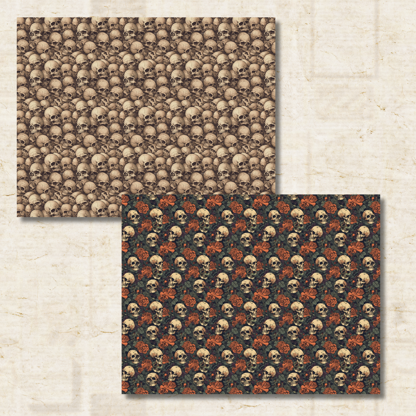 Cabinet of Curiosities Scrapbook Papers – Printable Skulls, Crows & Victorian Apothecary Patterns
