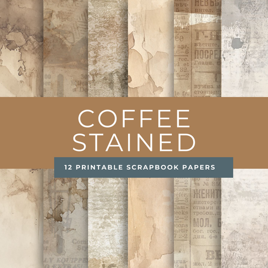 Coffee-Stained Journal Kit – Printable Vintage Aged Papers & Ephemera for Junk Journals