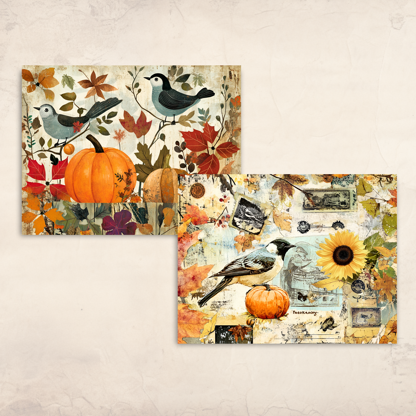 Cozy Fall Collage Sheets – Printable Sunflowers, Birds & Florals for Junk Journals & Autumn Crafts
