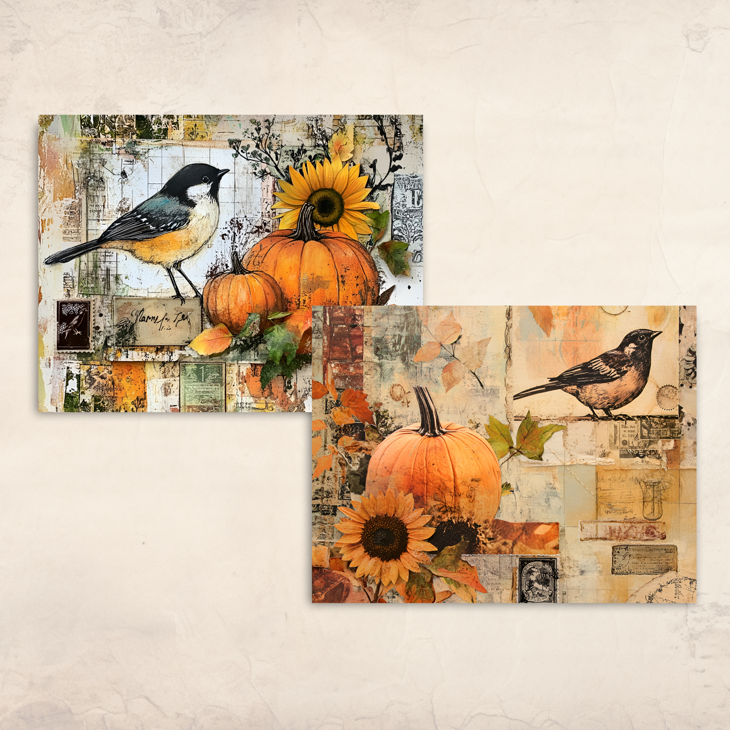 Cozy Fall Collage Sheets – Printable Sunflowers, Birds & Florals for Junk Journals & Autumn Crafts