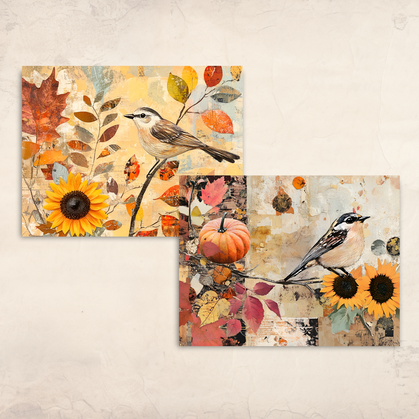 Cozy Fall Collage Sheets – Printable Sunflowers, Birds & Florals for Junk Journals & Autumn Crafts