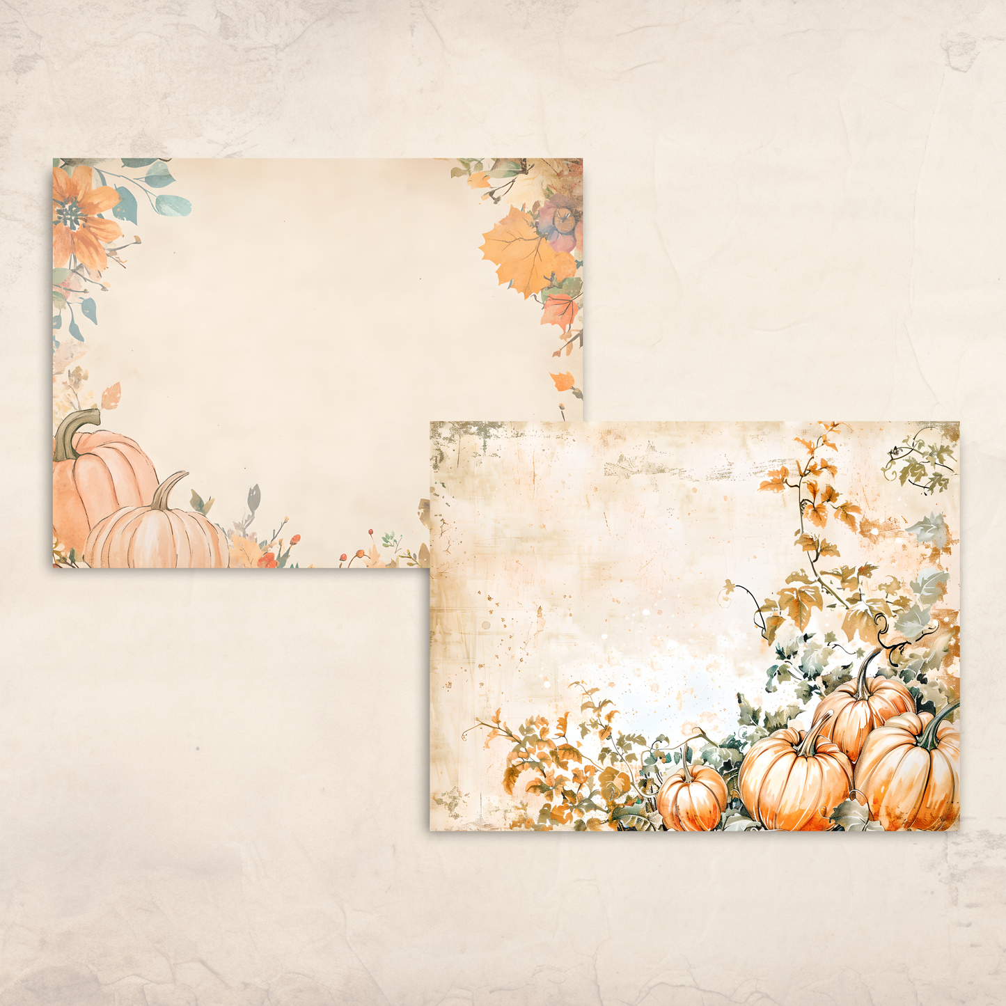 Cozy Fall Pumpkin Journal Pages – Printable Shabby Chic Watercolor Papers for Autumn Junk Journals