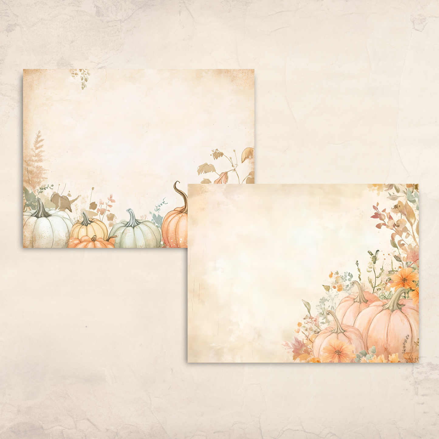 Cozy Fall Pumpkin Journal Pages – Printable Shabby Chic Watercolor Papers for Autumn Junk Journals
