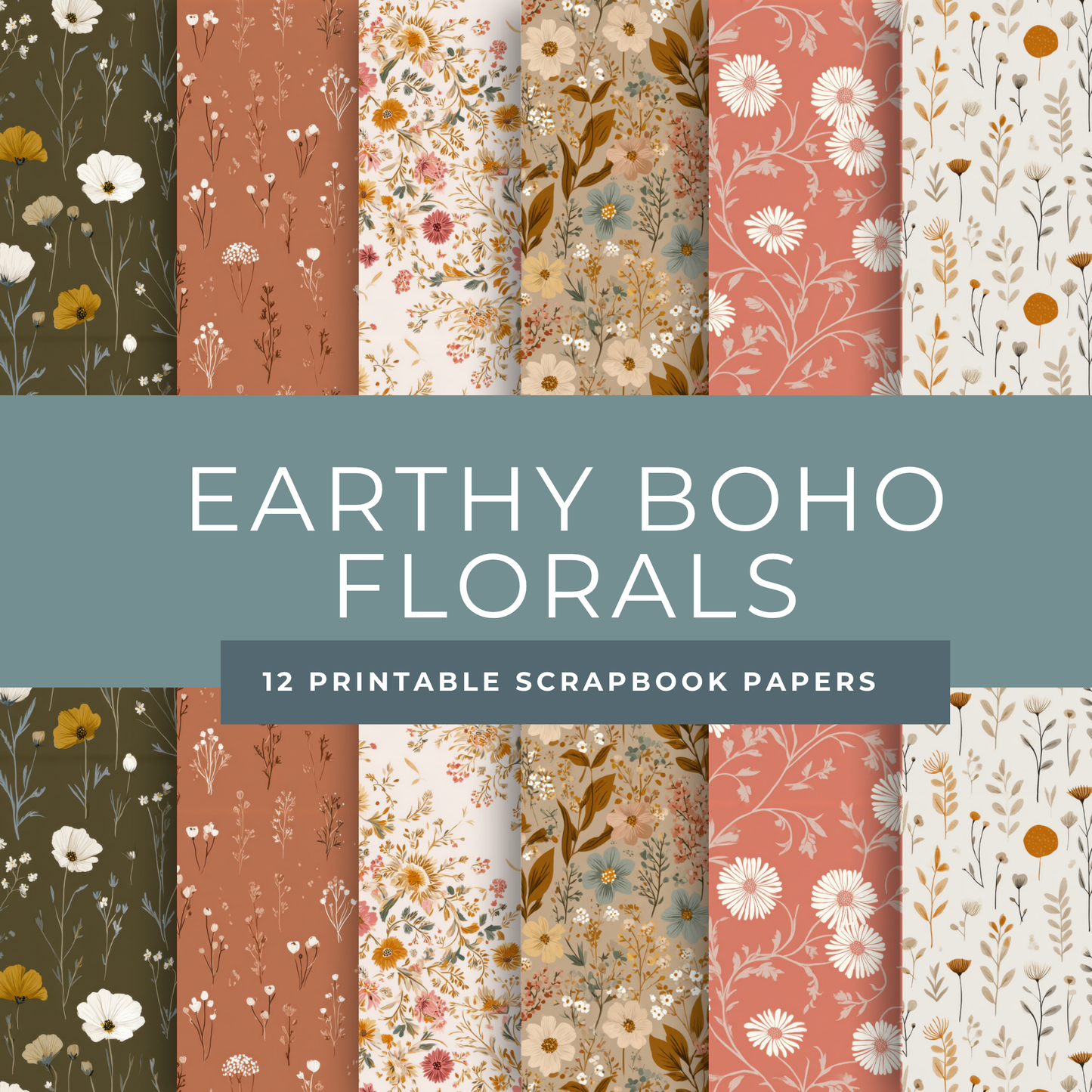 Earthy Boho Floral Scrapbook Papers – Printable Neutral & Deep Orange Backgrounds for Junk Journals