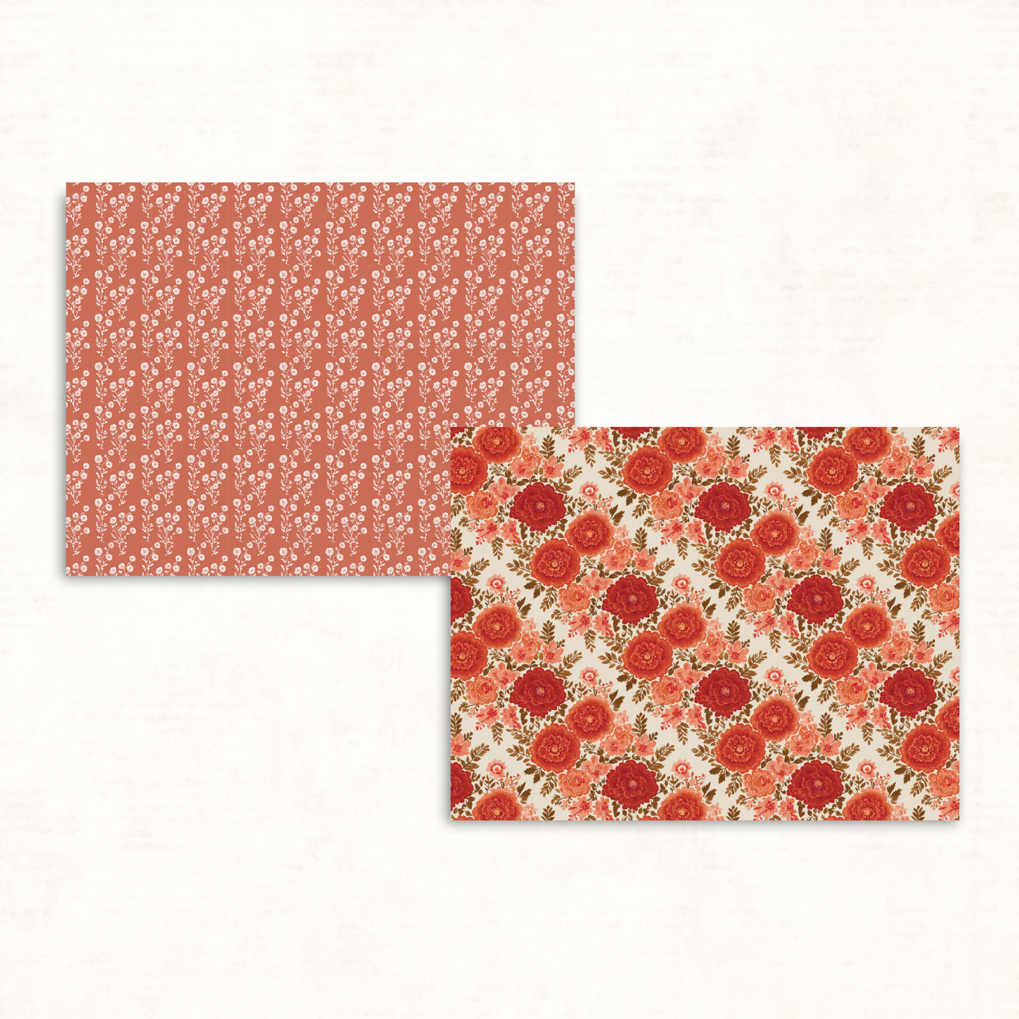 Earthy Boho Floral Scrapbook Papers – Printable Neutral & Deep Orange Backgrounds for Junk Journals