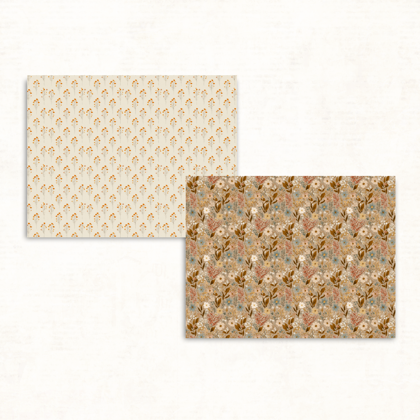 Earthy Boho Floral Scrapbook Papers – Printable Neutral & Deep Orange Backgrounds for Junk Journals