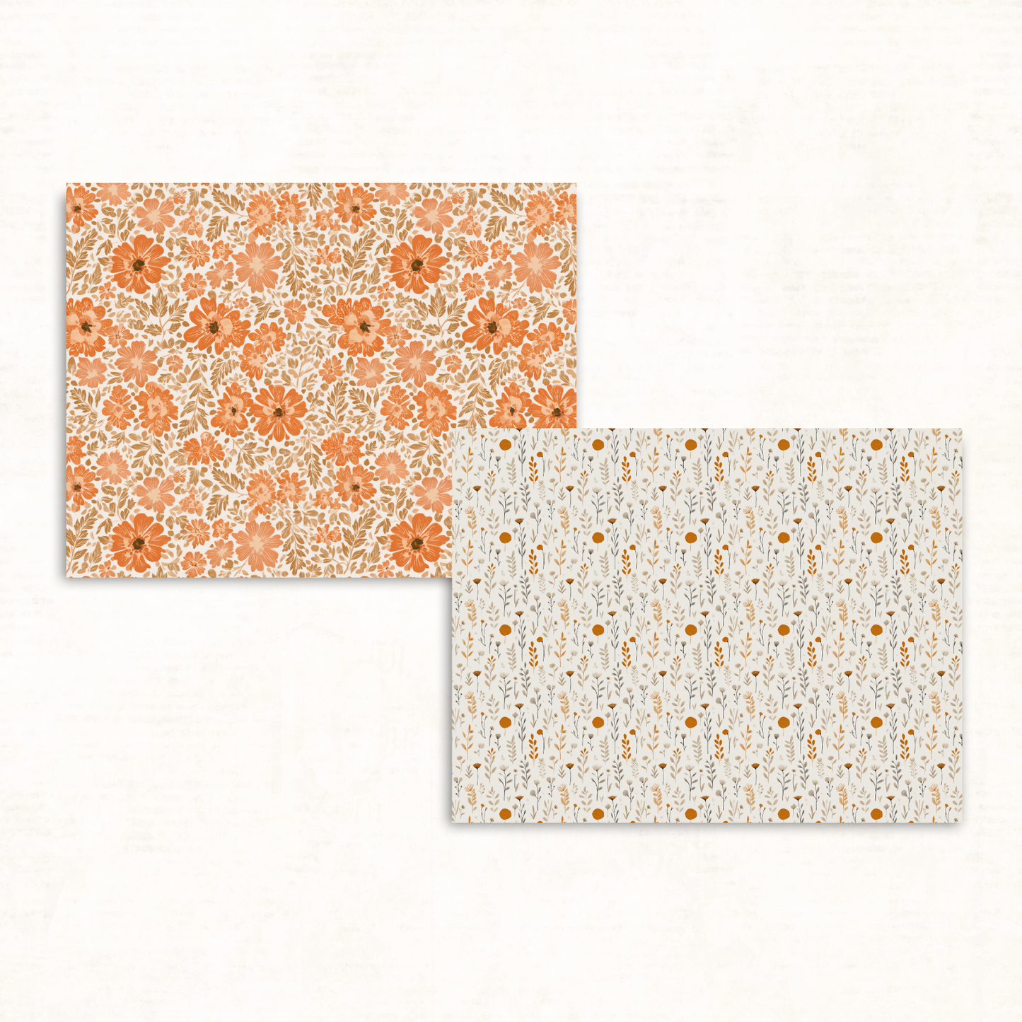 Earthy Boho Floral Scrapbook Papers – Printable Neutral & Deep Orange Backgrounds for Junk Journals