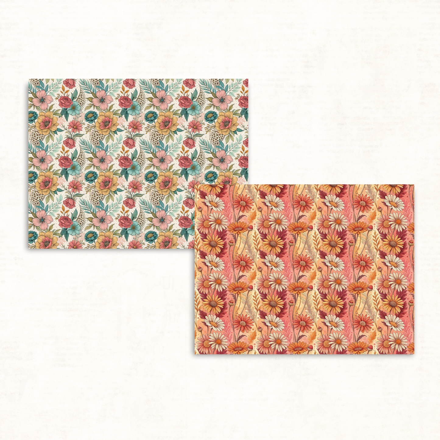 Funky Boho Floral Scrapbook Papers – Bright Printable Backgrounds with Polka Dots & Retro Flair