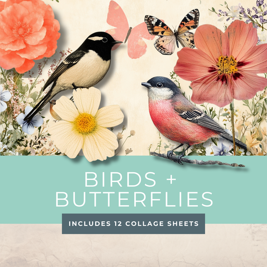 Shabby Chic Collage Journal Kit – Printable Birds, Flowers & Butterflies for Junk Journals