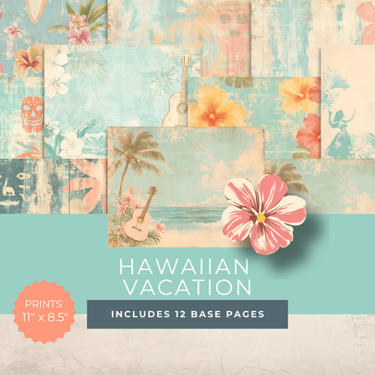 Hawaiian Vacation Junk Journal Kit – Printable Island Ephemera & Travel Collage Sheets