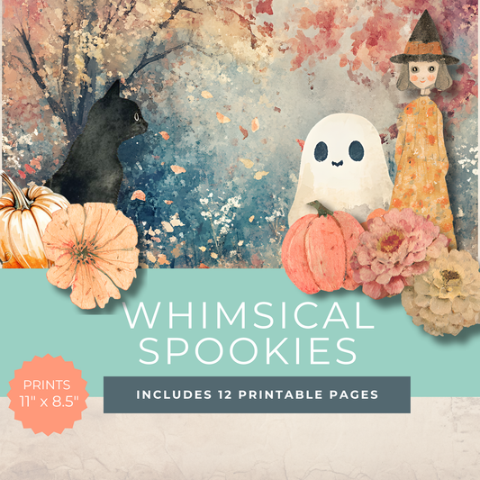Whimsical Halloween Junk Journal Kit – Printable Cute Ghosts, Pumpkins & Spooky Scrapbook Pages