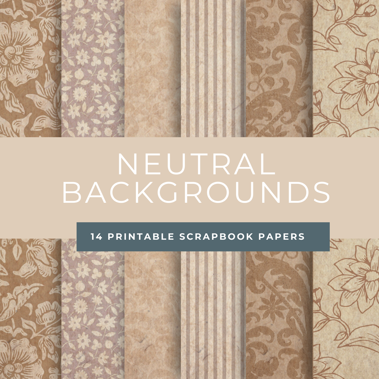Neutral Vintage Background Papers – Printable Aged Patterns for Junk Journals & Scrapbooking
