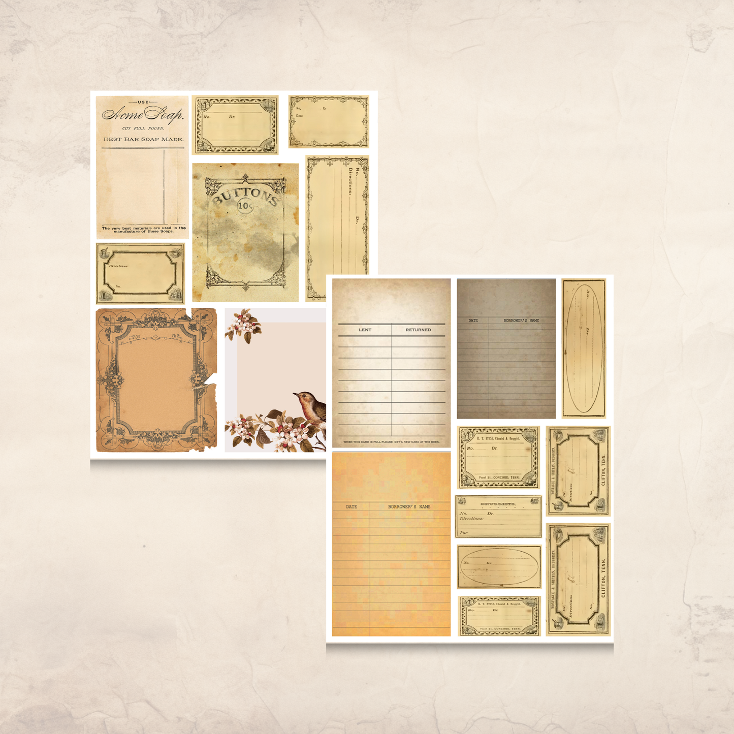 Vintage Labels & Cards Ephemera – Printable Library Cards, Bingo Cards & Blank Labels