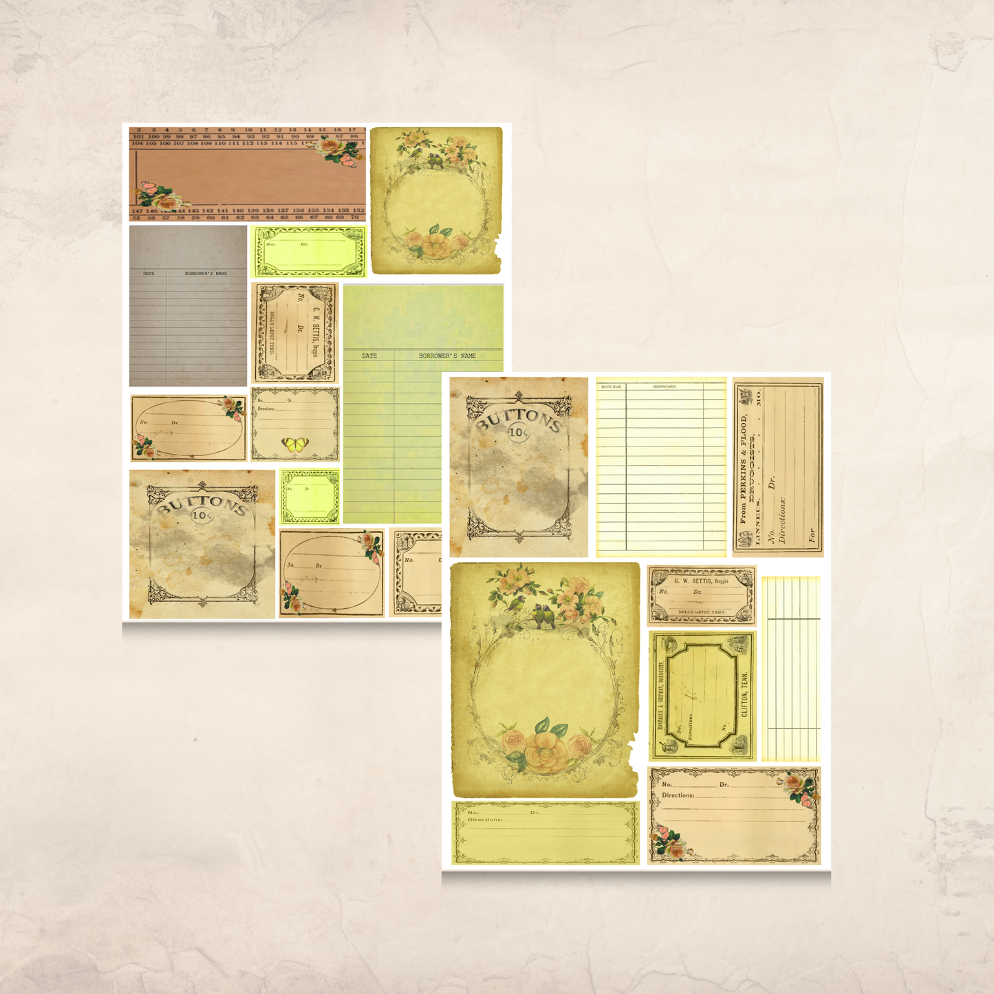 Vintage Labels & Cards Ephemera – Printable Library Cards, Bingo Cards & Blank Labels