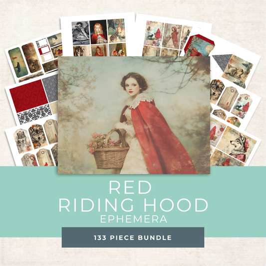 Red Riding Hood Junk Journal Kit – Vintage Fairy Tale Printable Ephemera & Scrapbook Pages