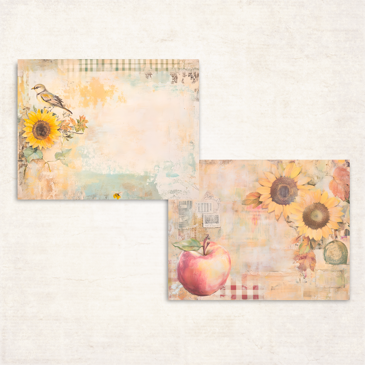 Fall Harvest Journal Pages – Printable Retro Farmhouse Papers with Apples, Sunflowers & Gingham