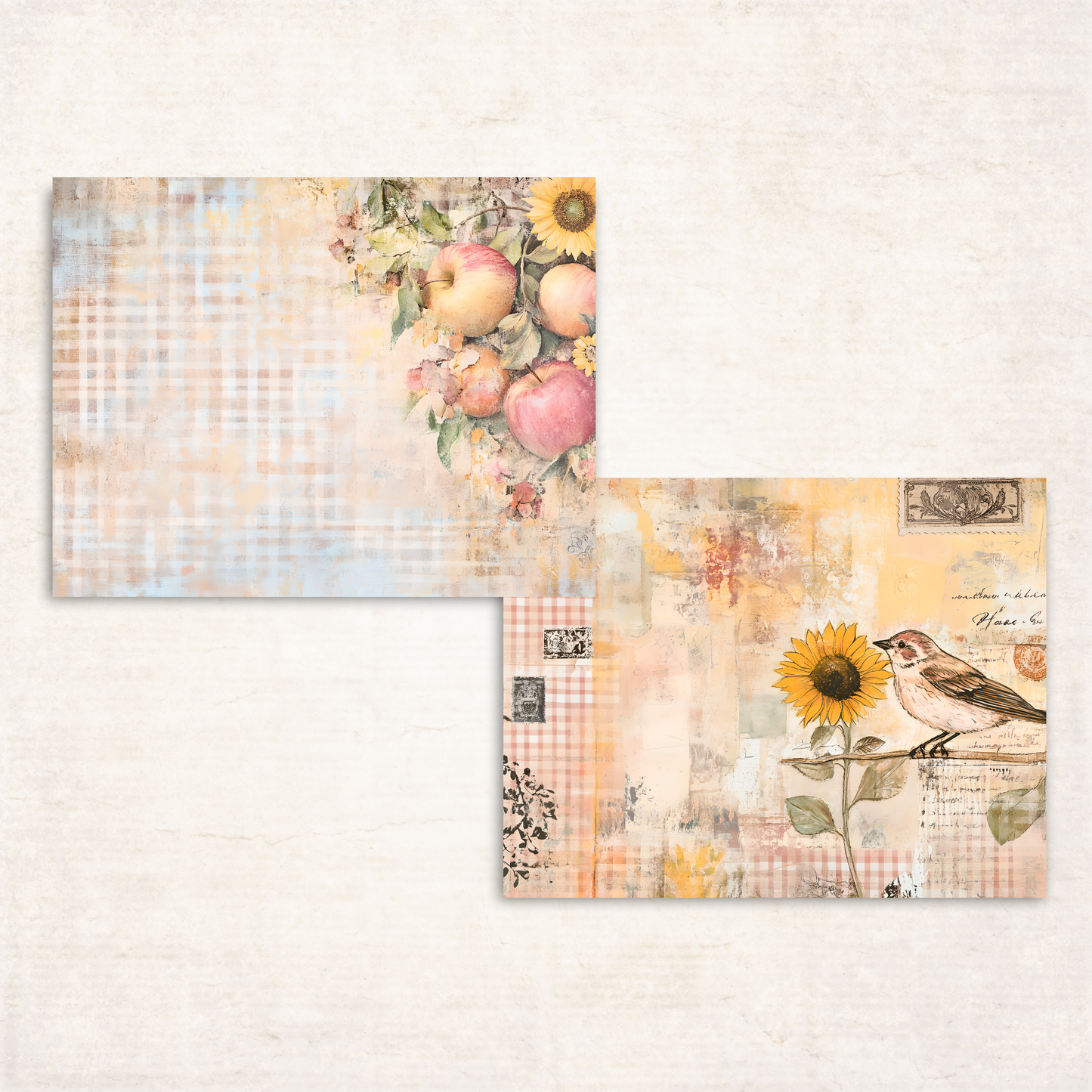 Fall Harvest Journal Pages – Printable Retro Farmhouse Papers with Apples, Sunflowers & Gingham