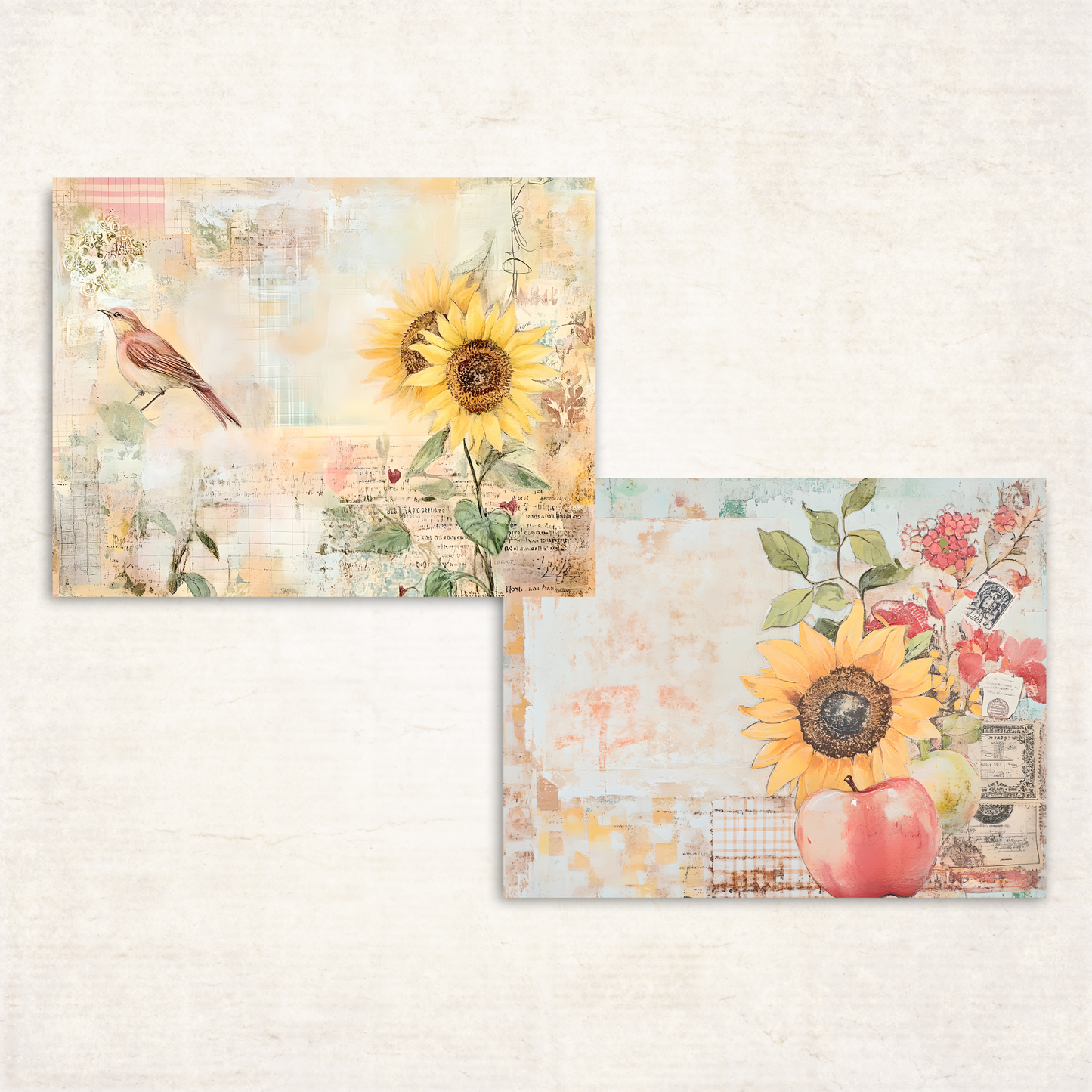 Fall Harvest Journal Pages – Printable Retro Farmhouse Papers with Apples, Sunflowers & Gingham