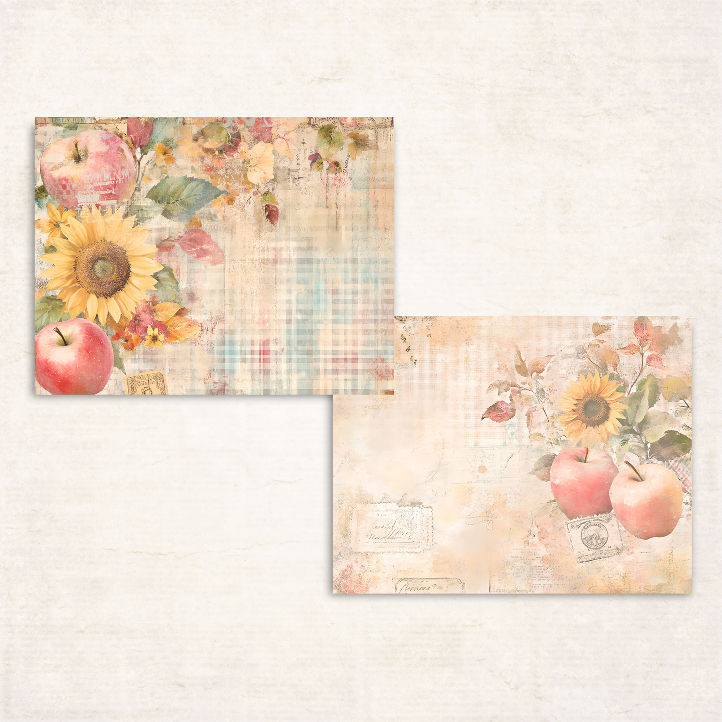 Fall Harvest Journal Pages – Printable Retro Farmhouse Papers with Apples, Sunflowers & Gingham