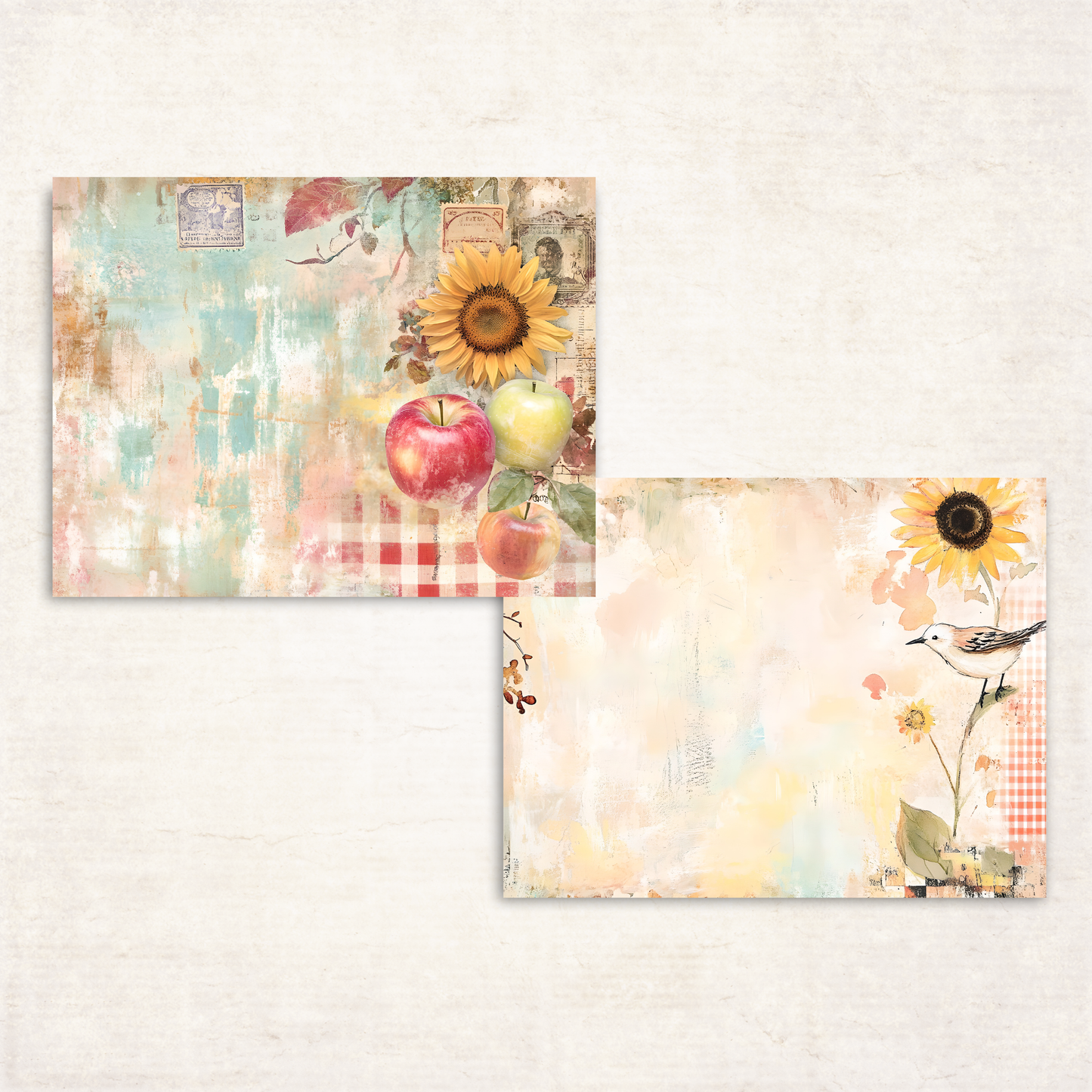Fall Harvest Journal Pages – Printable Retro Farmhouse Papers with Apples, Sunflowers & Gingham